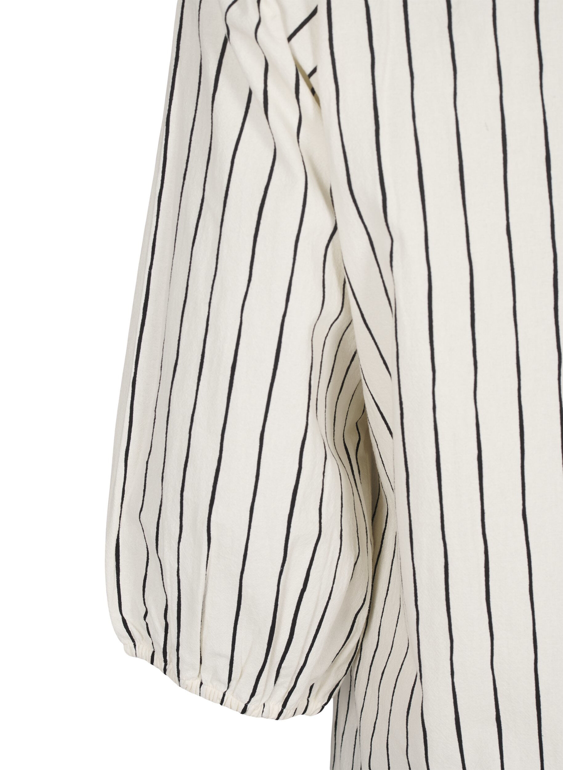 Zizzi 3/4 ermet bomullsbluse med striper, Eggnog Black Stripe, Packshot image number 3