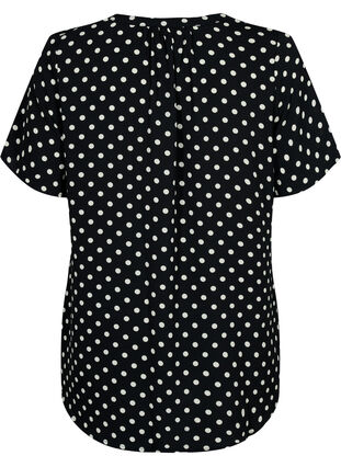 Bluse med korte ermer og V-hals, Black w. Dots, Packshot image number 1