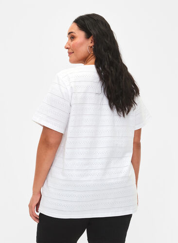 Kortermet bomull t-skjorte, Bright White, Model image number 1