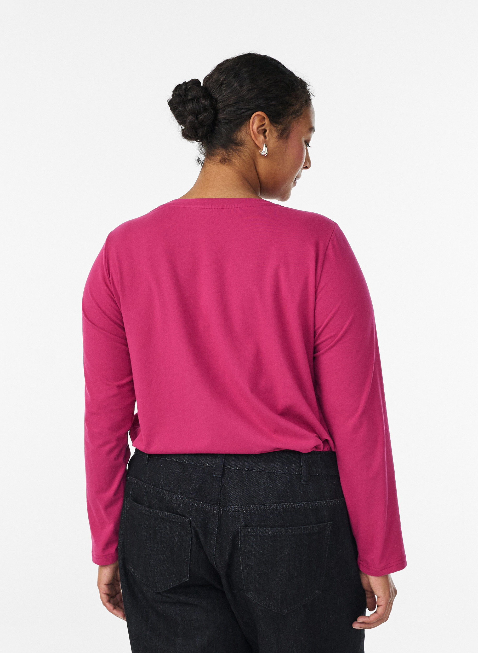 Zizzi Basis jersey topp med lange ermer, Rosa, Model image number 2