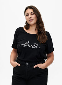 T-skjorte i bomull med rund hals og trykk, Black W. Love, Model