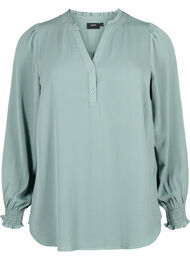 Bluse med vaffelsøm og v-utringning, Chinois Green