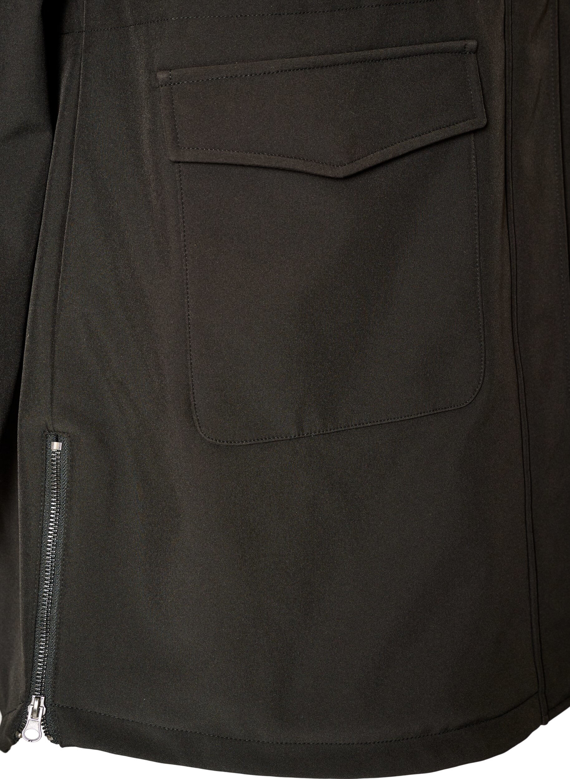 ZizziVannavvisende softshell jakke med vattert f&ocirc;r, Svart, Packshot image number 1