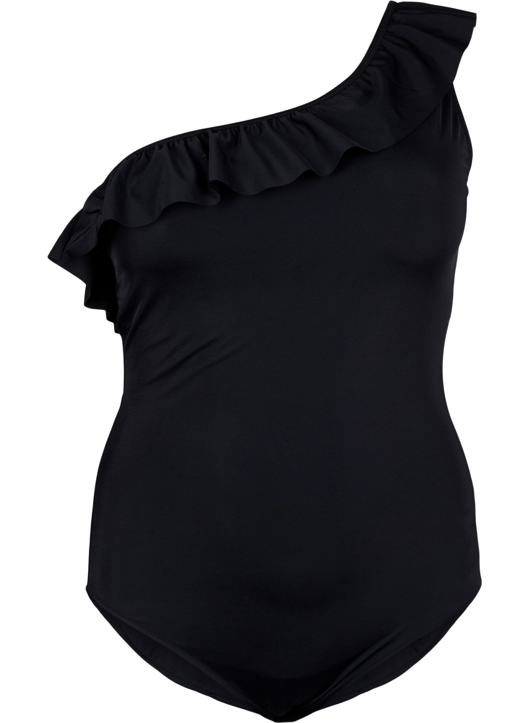 Zizzi One-Shoulder badet&oslash;y med ruffle, Black, Packshot image number 0