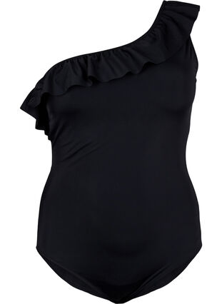 One-Shoulder badetøy med ruffle, Black, Packshot image number 0