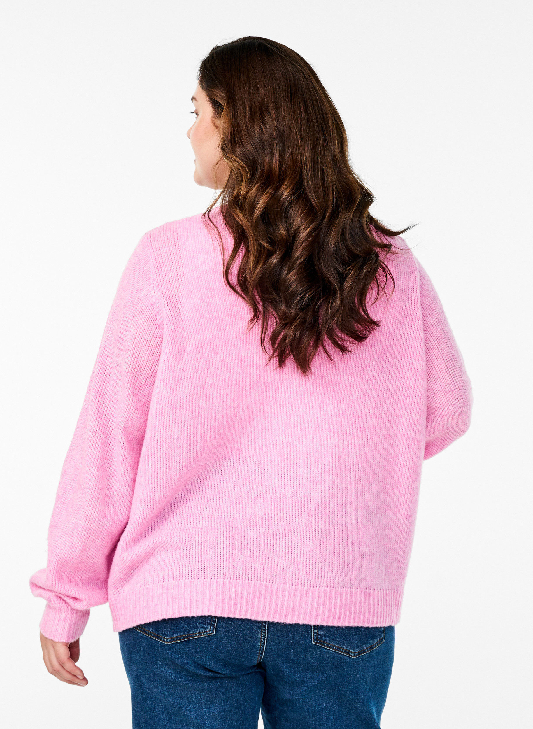 Zizzi Strikket cardigan med ull og knapper, Begonia Pink Mel., Model image number 1