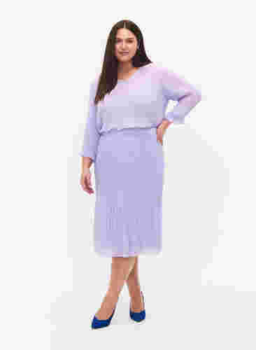 Bluse med plissé og 3/4-ermer, Lavender, Model image number 2
