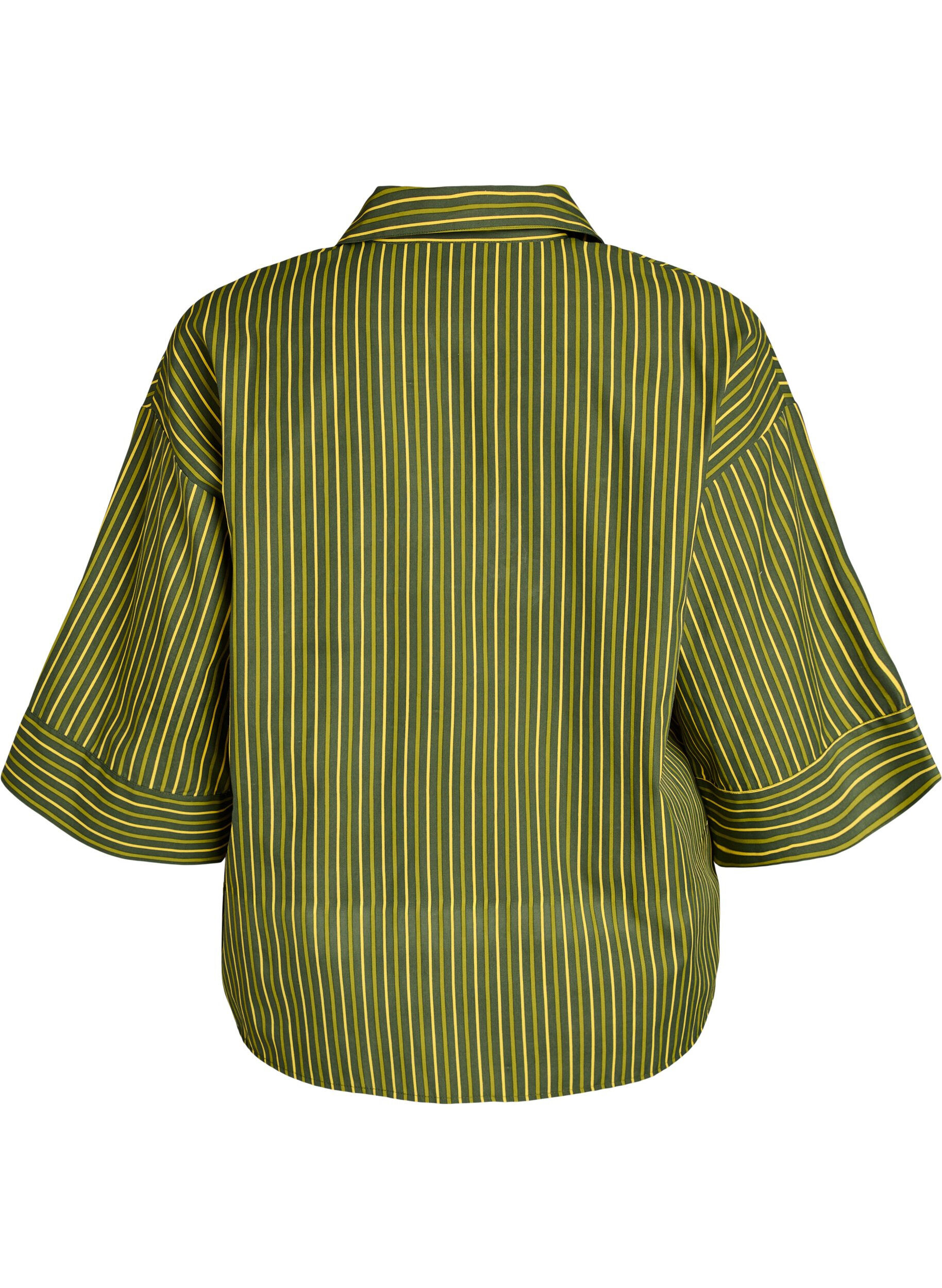 ZizziLoose fit stripete skjorte med 3/4-ermer, Gr&oslash;nn, Packshot image number 1