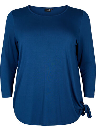 Treningsbluse i viskose med knytedetaljer, Blue Wing Teal, Packshot image number 0