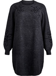 Kort strikkekjole med påsydde snordetaljer, Dark Grey Melange