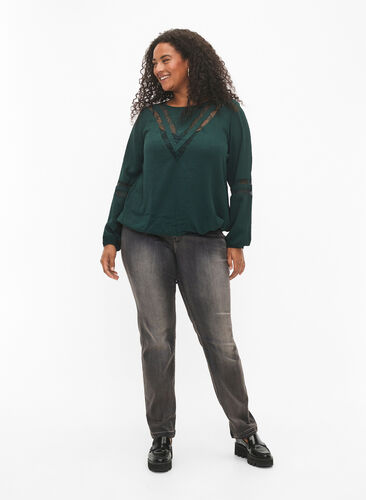 Bluse med lange ermer og blonder, Scarab, Model image number 2