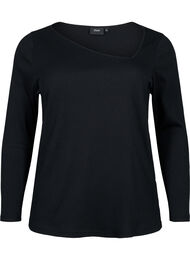 Langermet t-skjorte med asymmetrisk snitt, Black