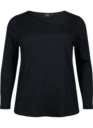 Langermet t-skjorte med asymmetrisk snitt, Black