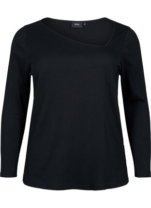 Langermet t-skjorte med asymmetrisk snitt, Black, Packshot image number 0