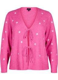 Strikket cardigan med knytedetaljer og broderi, Raspberry Rose Comb