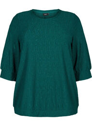 Bluse med 3/4-ermer og strukturmønster, Deep Teal