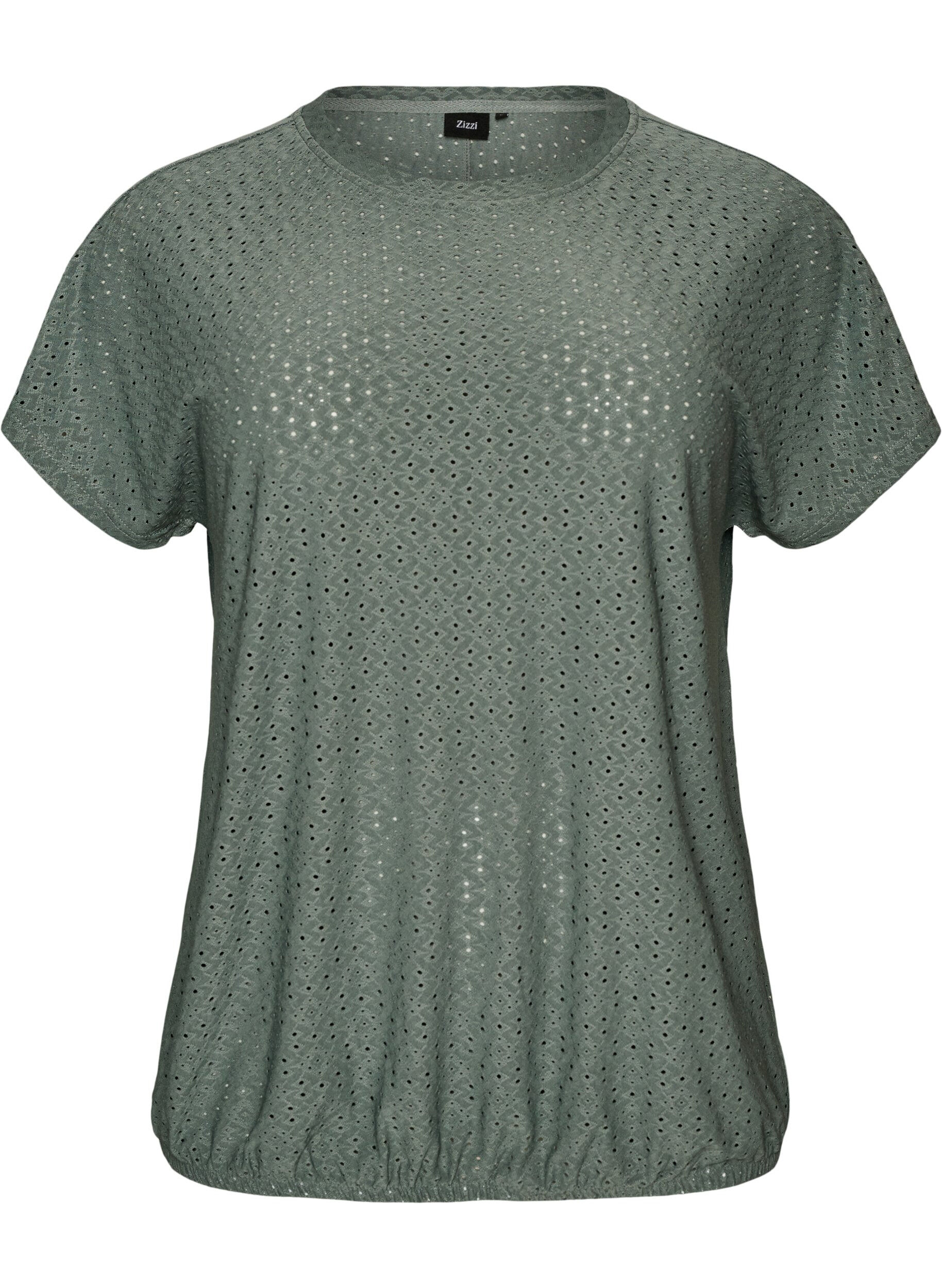 Bluse med hullbroderi og ballongeffekt