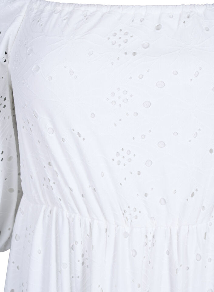 Maxikjole med blondemønster og firkantet hals, Bright White, Packshot