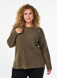 Ribbestrikket genser med dekorative knapper, Brun Ribbestrikket genser med dekorative knapper, Brun, Model
