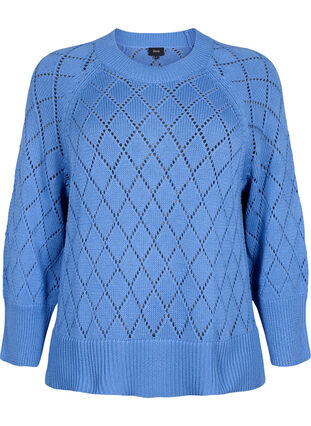 Langermet strikket bluse med hullmønster, Blue Bonnet, Packshot image number 0