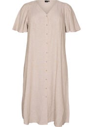 Midikjole i lin og viskose med volangermer, Beige
