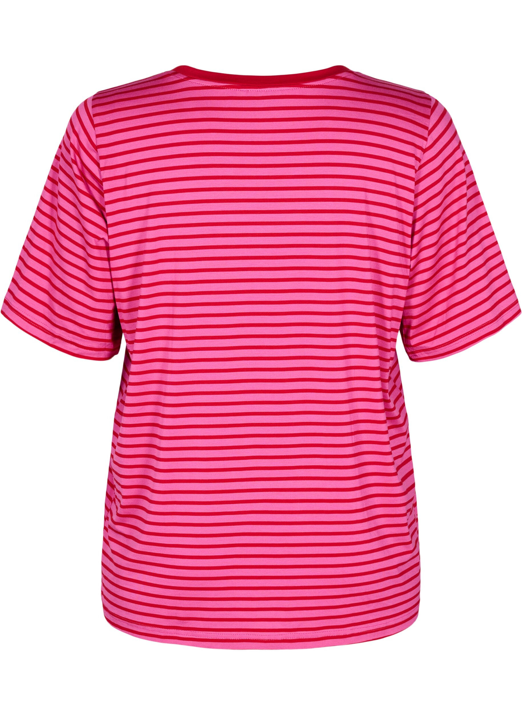 Zizzi T-skjorte med TENCEL&trade; Lyocell og striper, Rosa, Packshot image number 1