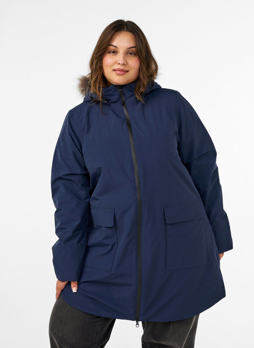 Vanntett parkas med hette, Bl&aring;, Model image number 0