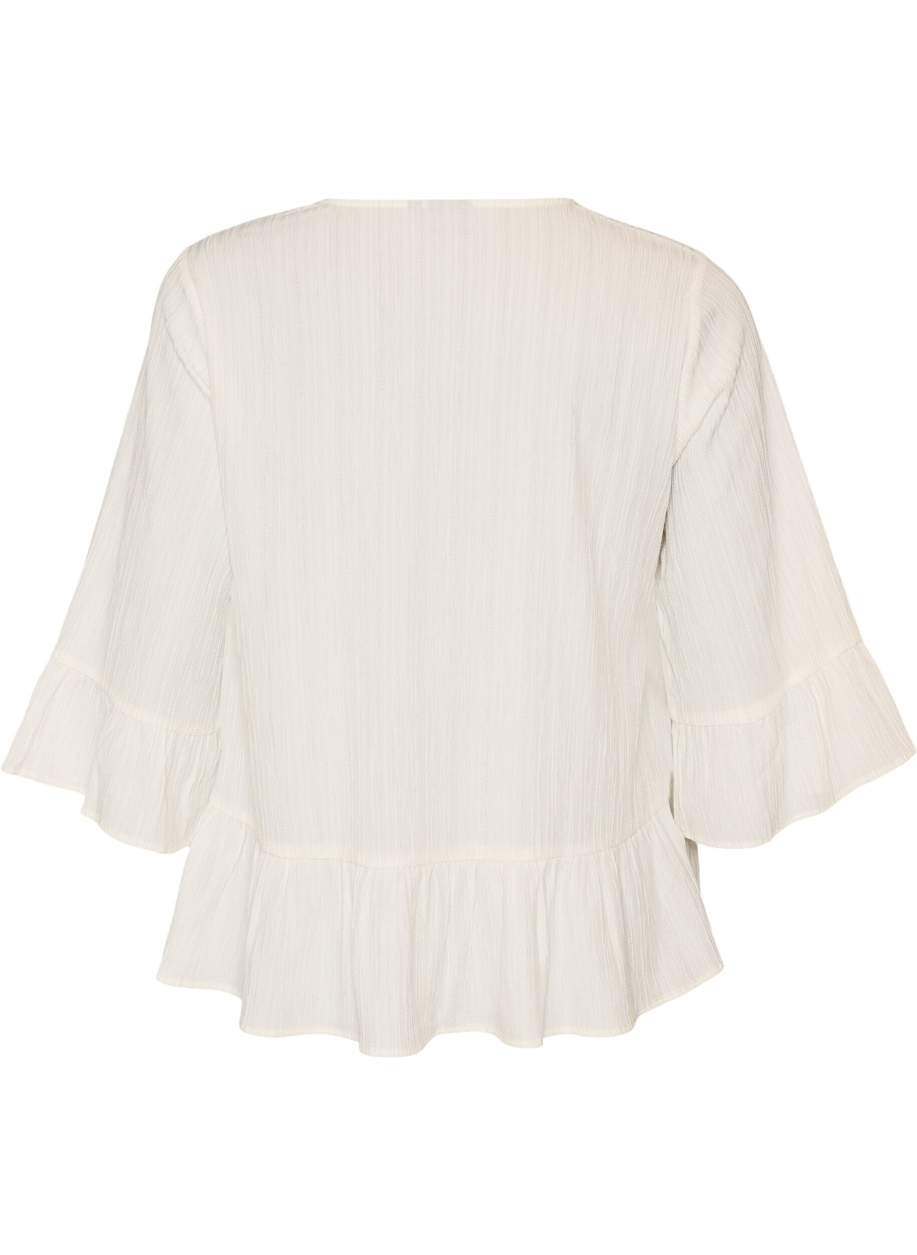 ZizziBluse med tekstur, V-hals og rysjer, Vanilje, Packshot image number 1