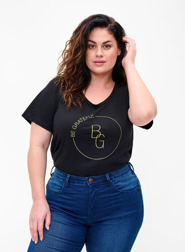 Kortermet T-skjorte med trykk, Black BG, Model image number 0