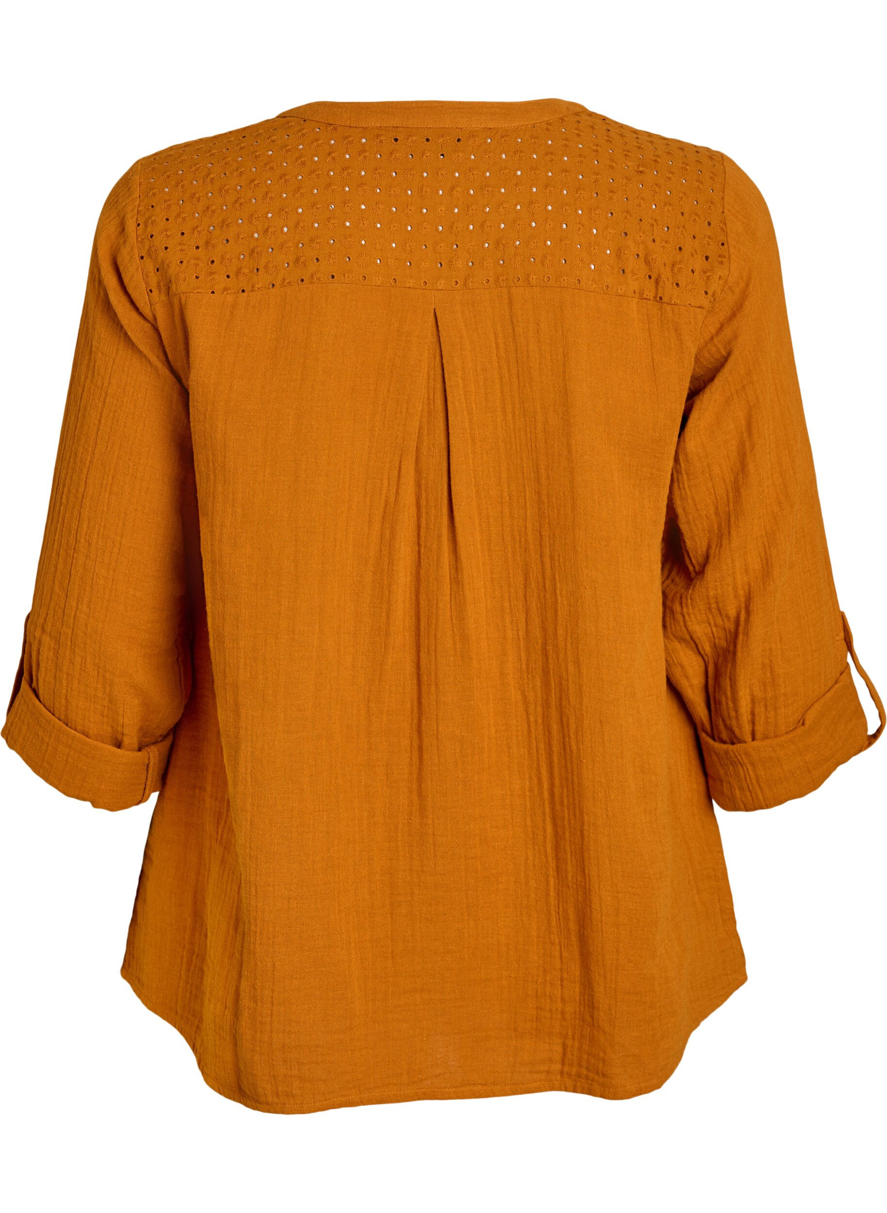 Zizzi Bluse i bomullsmuslin med broderi anglaise, Orange, Packshot image number 1