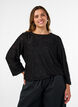 Gjennomsiktig bluse med blomstertekstur og lange ermer, Svart, Model image number 0