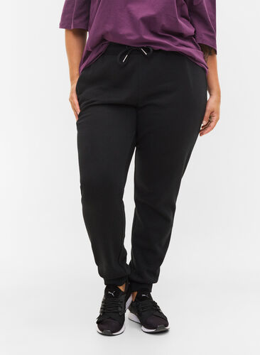 Joggebukser med knyting og lommer, Black, Model image number 2