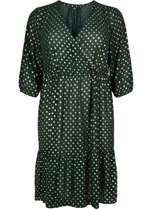 Kjole med prikkete mønster og 3/4 ermer, Scarab w. Gold, Packshot image number 0