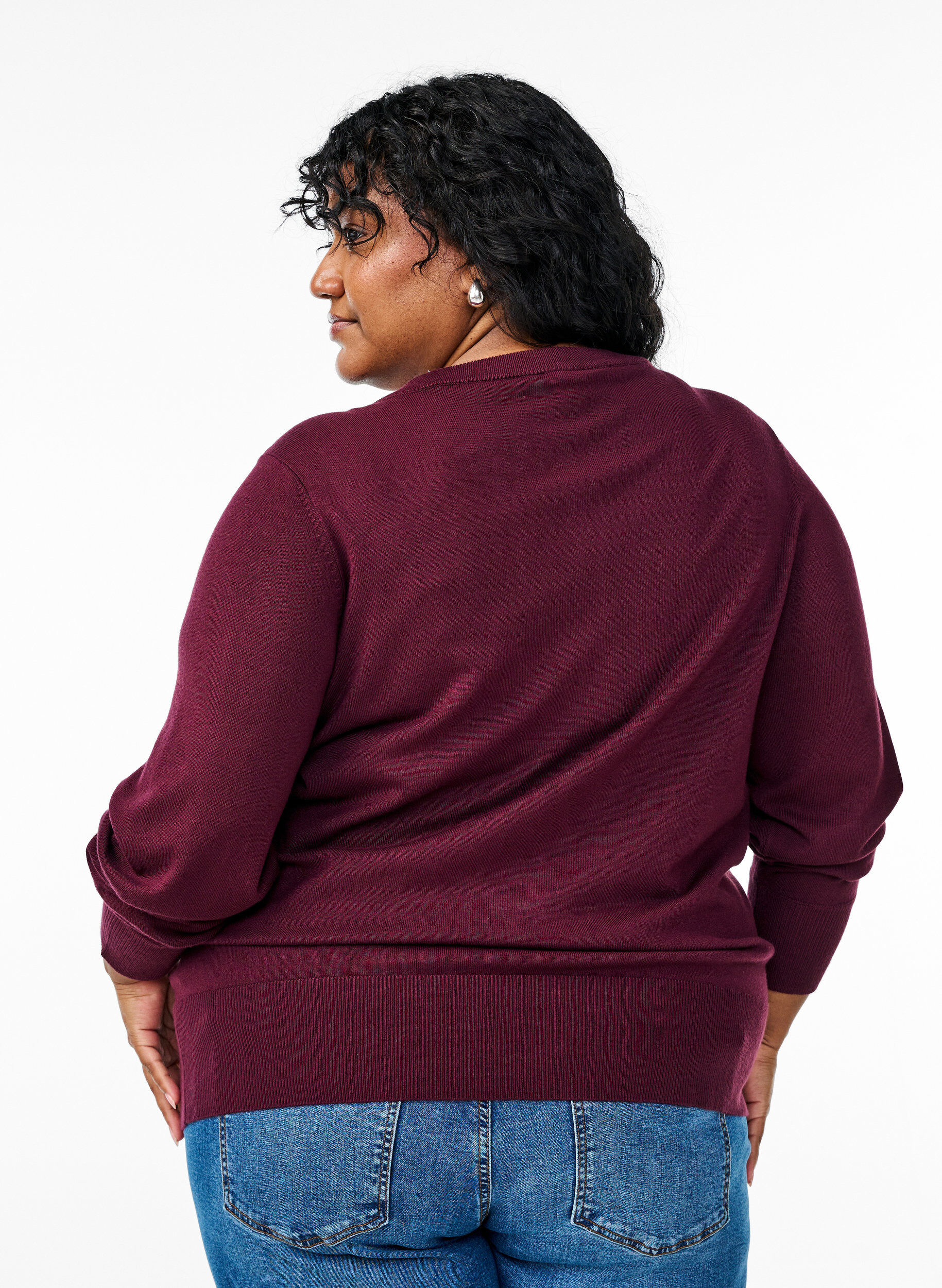 Zizzi Strikkecardigan med rund hals og knapper, R&oslash;d, Model image number 2