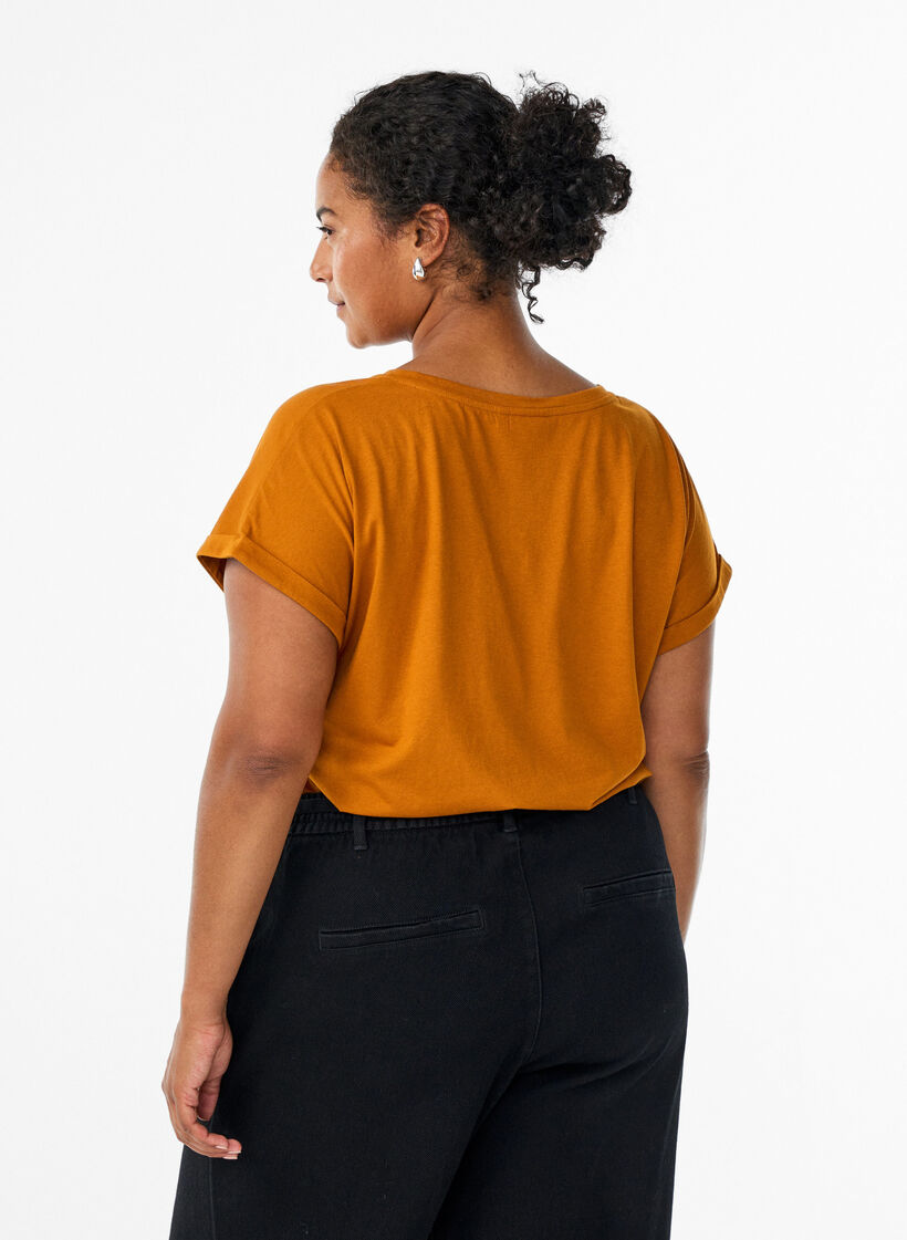 Kortermet T-skjorte i bomullsblanding, Orange, Model image number 2