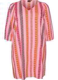 Kort kjole i lin og viskose med 3/4 ermer, Rosa