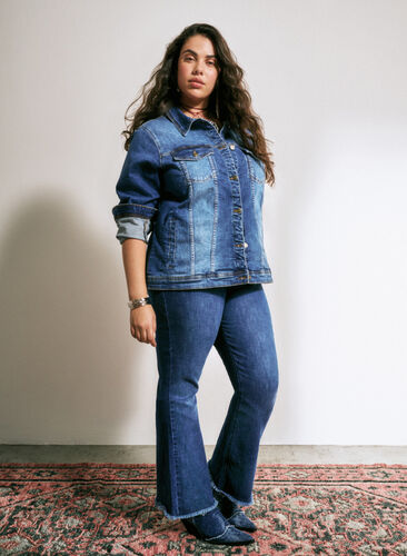 Ellen bootcut jeans med skåret kant, Blue denim, Image image number 0