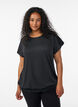 Jerseybluse med teksturerte striper og en smocket fold, Svart, Model image number 0