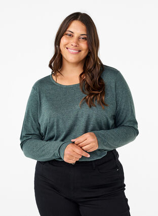 Zizzi Langermet T-skjorte med rund hals, Scarab Mel., Model image number 0