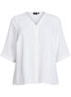 Skjortebluse med v-hals og 3/4 ermer, Vanilje, Packshot image number 0
