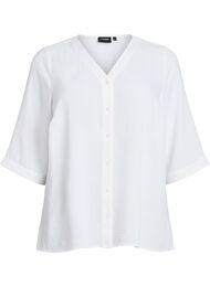 Skjortebluse med v-hals og 3/4 ermer, Vanilje