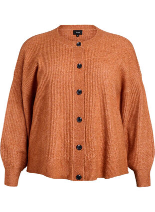 Zizzi Ribbestrikket cardigan med knapper, Orange, Packshot image number 0