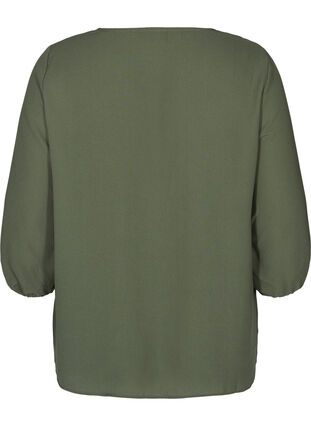 Ensfarget bluse med blonder og 3/4-ermer, Thyme, Packshot image number 1