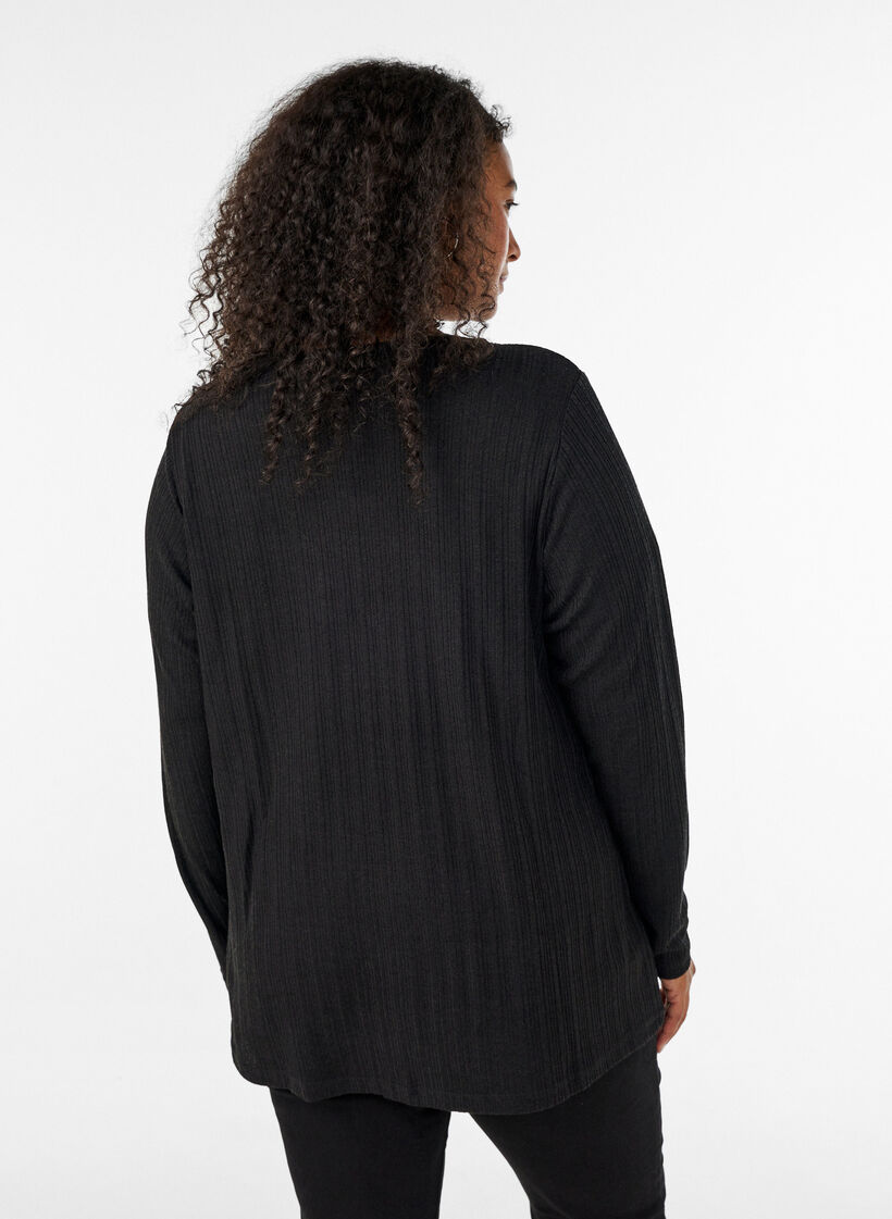 &Aring;pen cardigan i teksturert jersey, Svart, Model image number 2