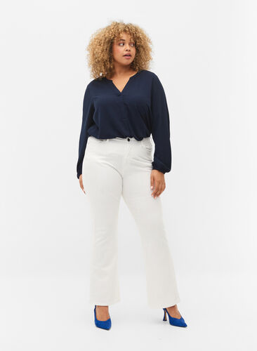 Ellen bootcut jeans med høyt liv, White, Model image number 0