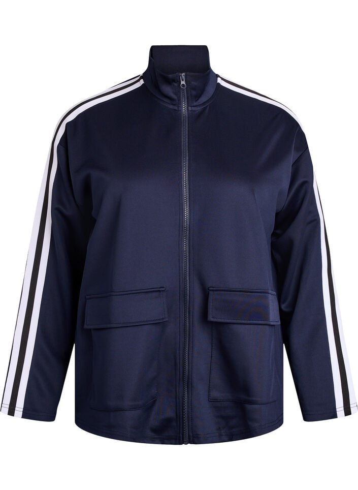 Trackjakke med striper og lommer, Blå, Packshot