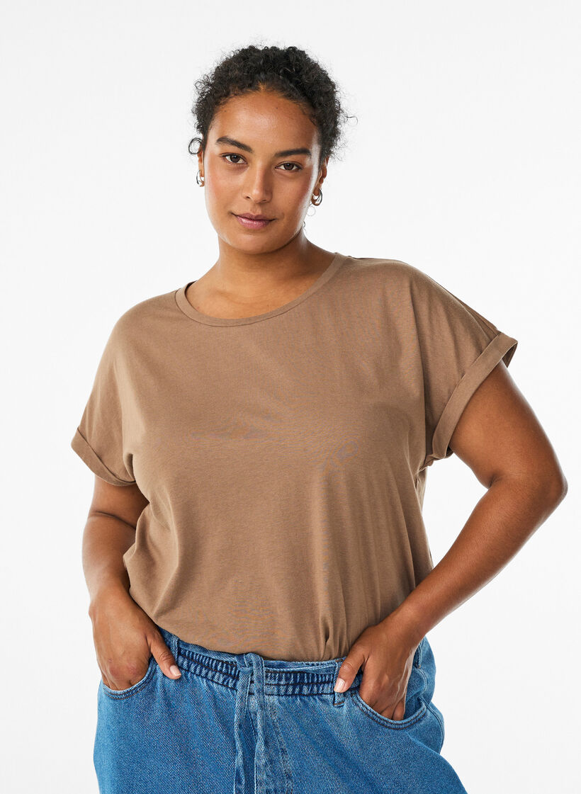 Kortermet T-skjorte i bomullsblanding, Brun, Model image number 0