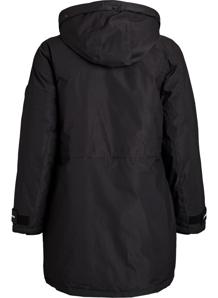 Vannavst&oslash;tende parka med hette og funksjonelle detaljer, Svart, Packshot image number 1