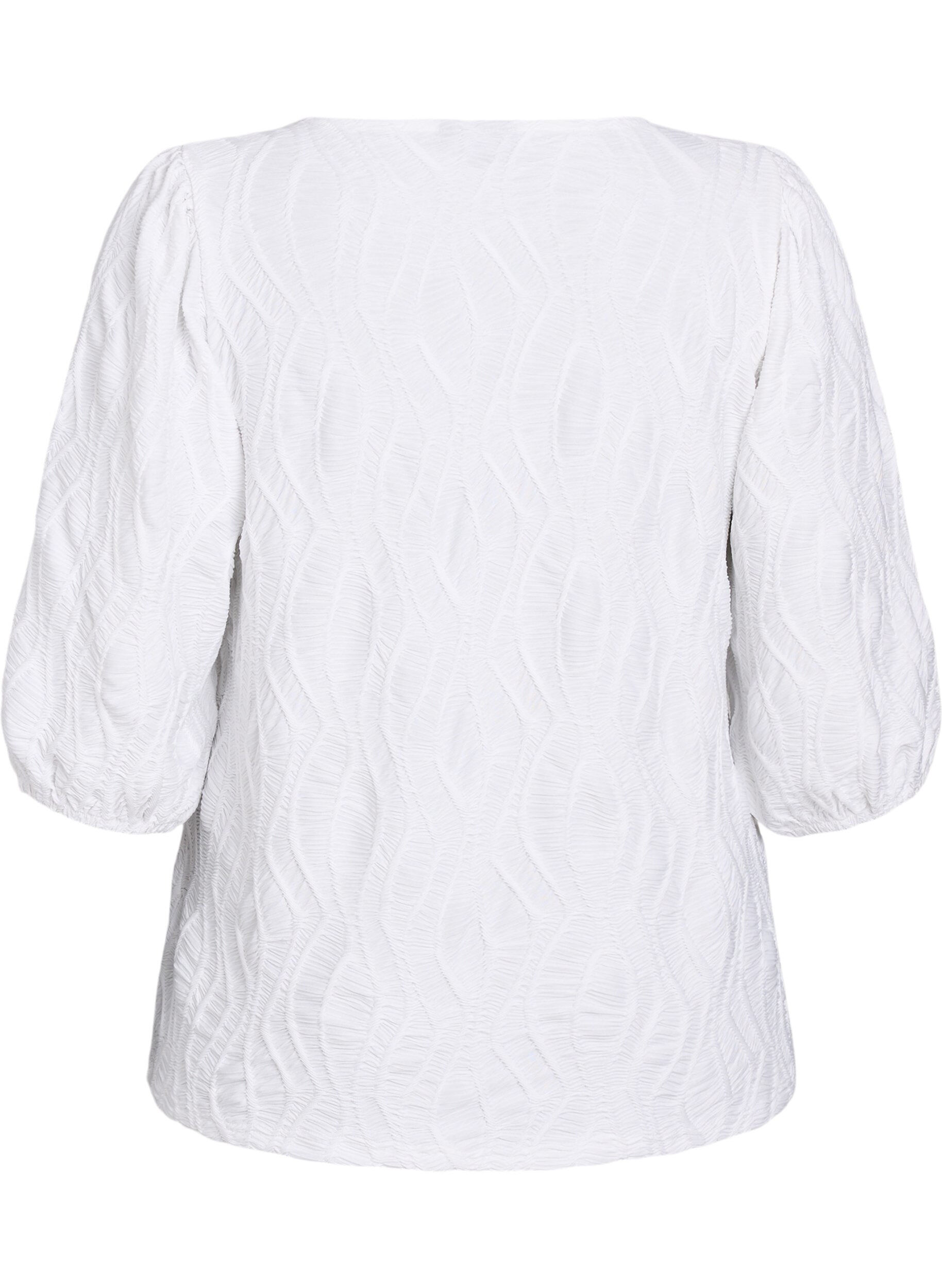 ZizziBluse med tekstur og 3/4-ermer, Hvit, Packshot image number 1
