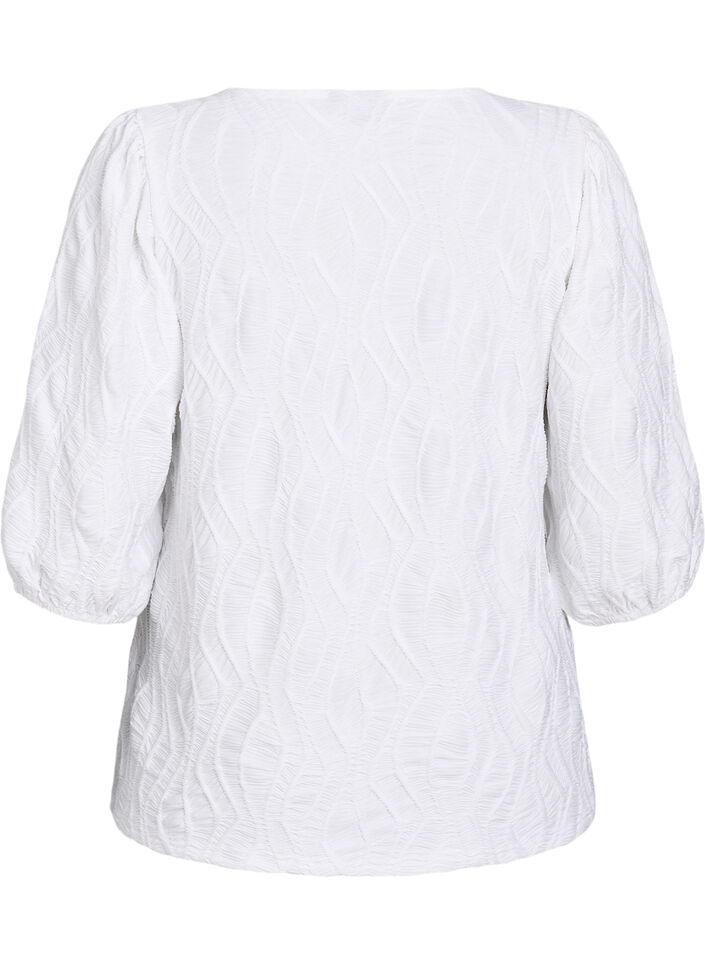 Bluse med tekstur og 3/4-ermer, Hvit, Packshot image number 1